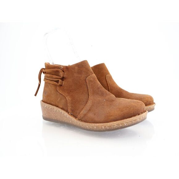 Born Viana Boots Suede Leather Laces Wedge Booties Brown Distressed Size 9.5 - Picture 1 of 12